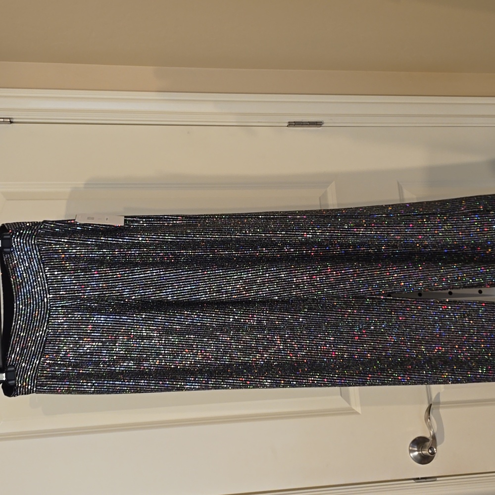 Clara Sunwoo Black and Silver Pants with Shimmering Texture Size Large - Picture 2 of 3